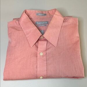 van heusen fitted satin stripe dress shirt Van Heusen Fitted Satin Stripe Men's Dress Shirt Button Down Fuschia Stripes 16